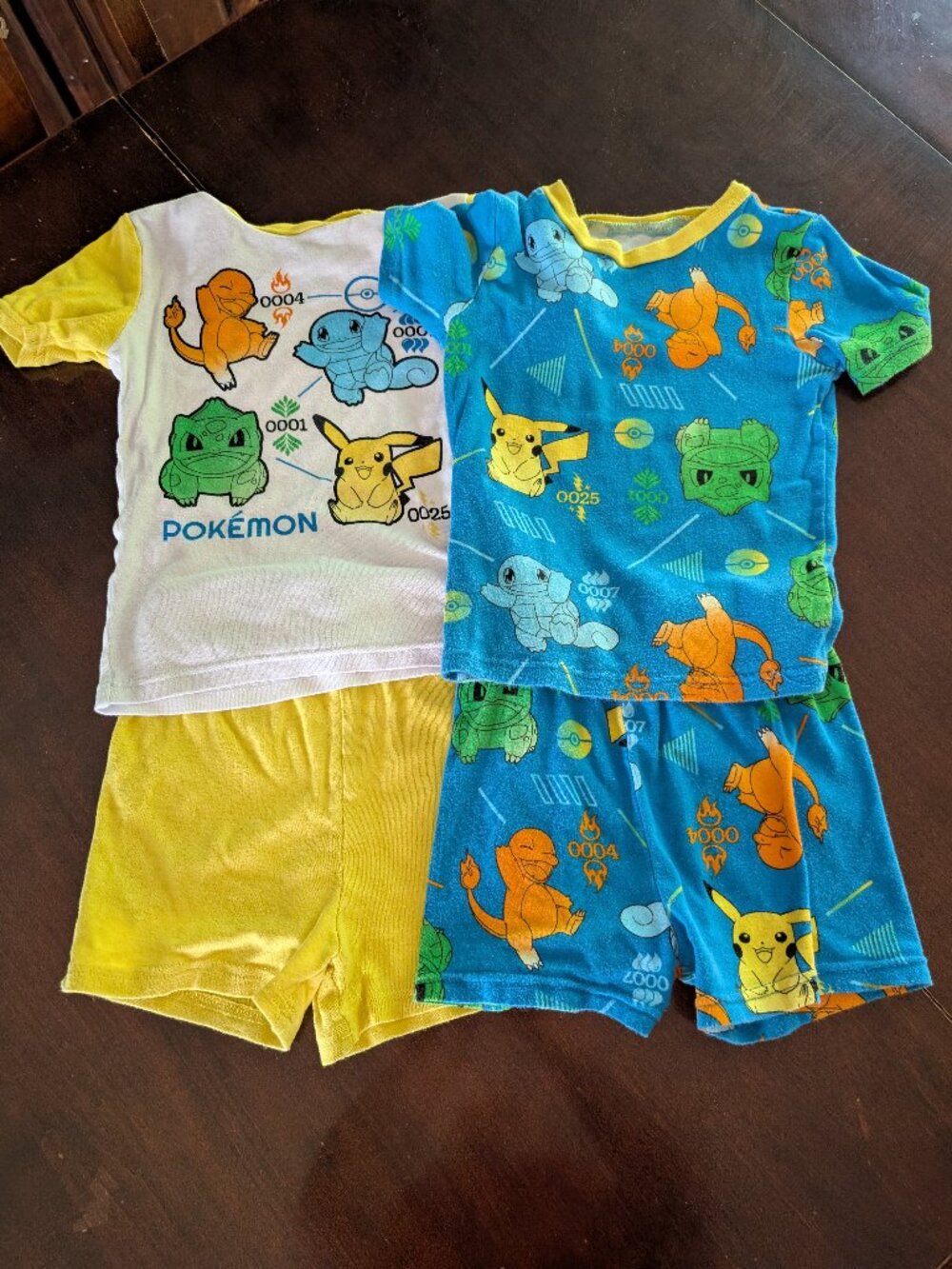 Lot. 2 Pokemon summer pajamas pj's size 8 shorts blue yellow